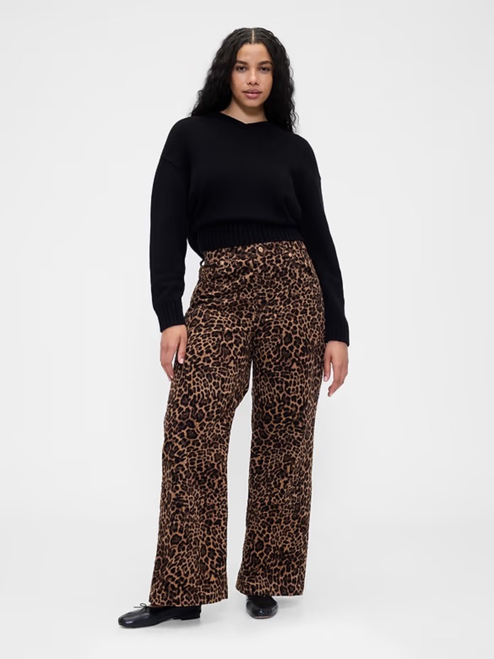 High Rise Stride Corduroy Wide-Leg Pants Mobwife Leopard Animal Print BOHO Fall
